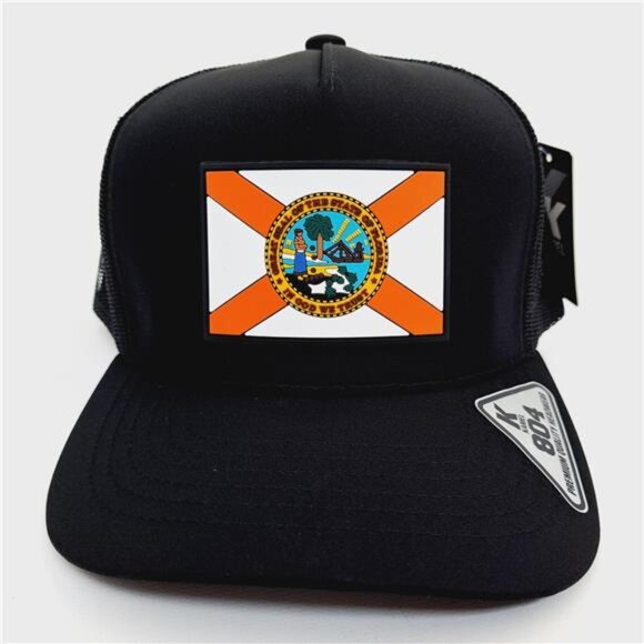 Florida State Pride Retro Flag PVC Patch Kamel 804 Mesh Snapback Black Hat Cap